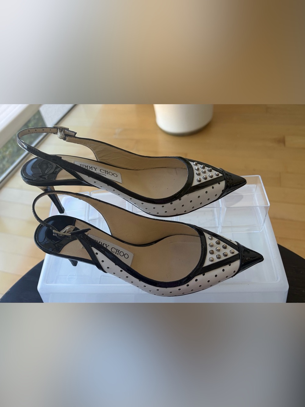 Jimmy Choo Studded Polka Dot Heels White & Black EU 36½
